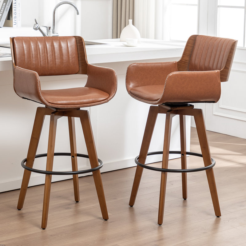 Tabourets pivotants rembourrés en similicuir Modern, Brun, Tabouret de comptoir (siège d'une hauteur de 26,5