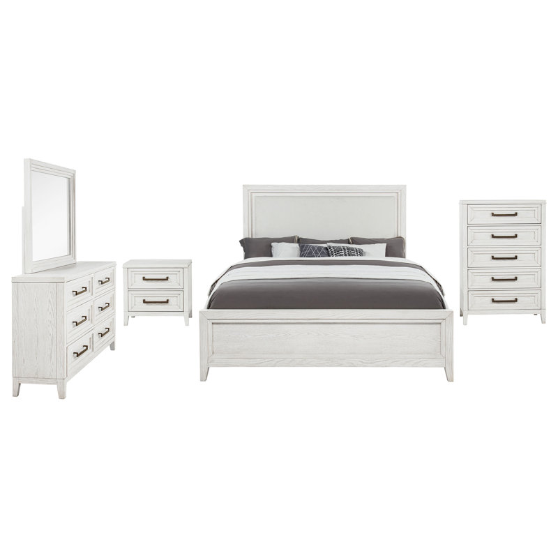 Ensemble de chambre avec grand lit 5 pièces Denina - blanc vieilli, Grand