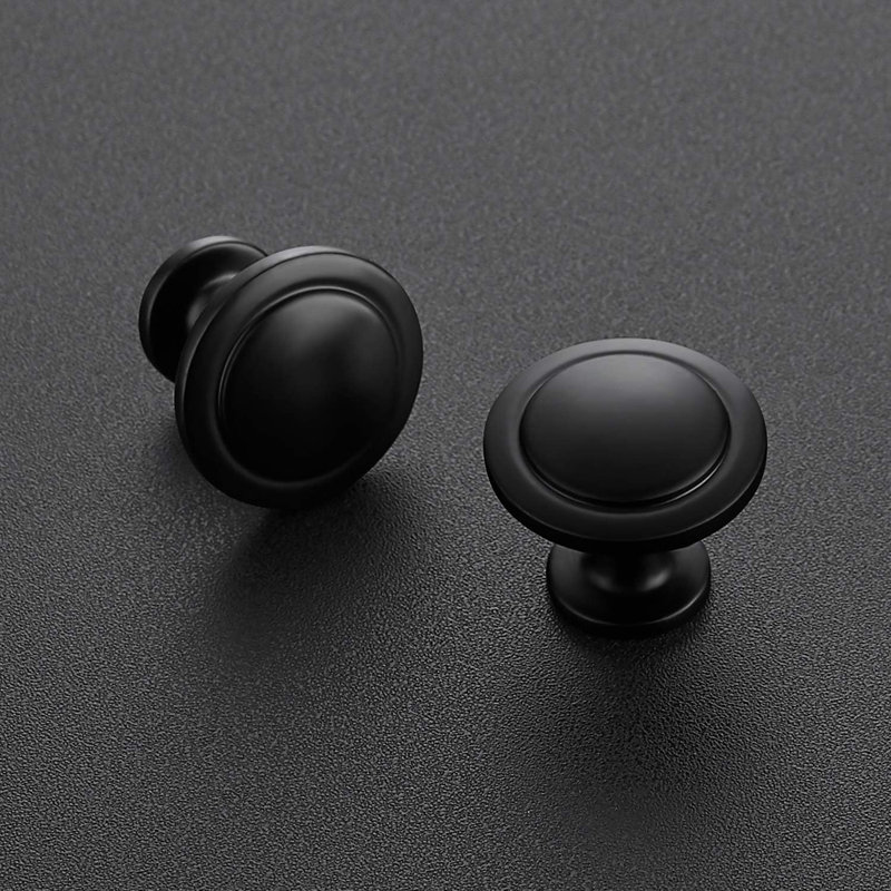 Matte Black Round Zinc Alloy Cabinet Knobs Set of 5