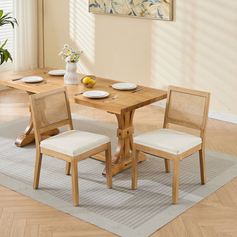 Ensemble de 2 chaises de cuisine et salle à manger de style Mid-Century moderne avec structure en bois franc naturel, Beige
