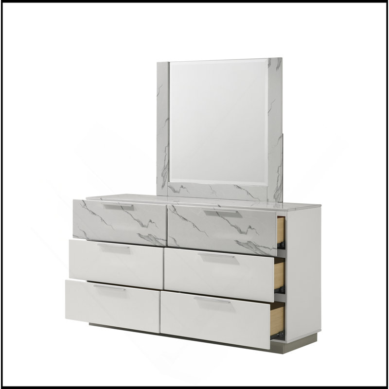 Miroir blanc brumeux - cadre bicolore en marbre et laque ultrabrillant avec surface réfléchissante surdimensionnée
