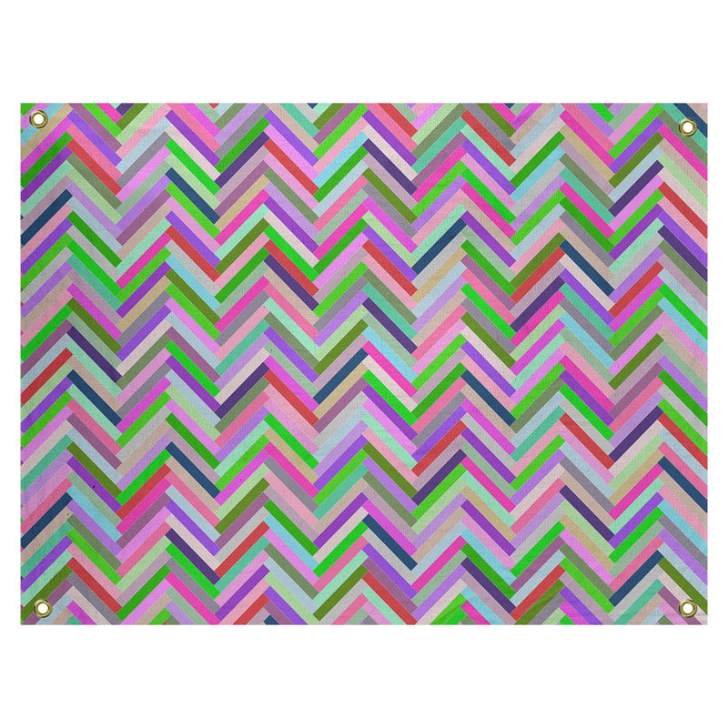 Tapisserie murale chevrons, H 26 po x l 36 po, Rose / Vert