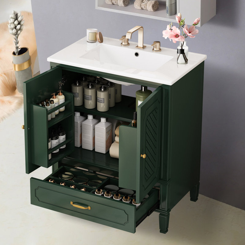 Armoire de meuble-lavabo 30 po avec lavabo en céramique, Vert foncé