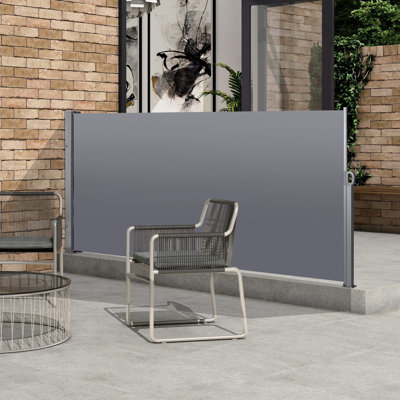 Écran d'intimité rétractable - et imperméable, 118,1 po x 62,36 po gris foncé pour séparateur de patio