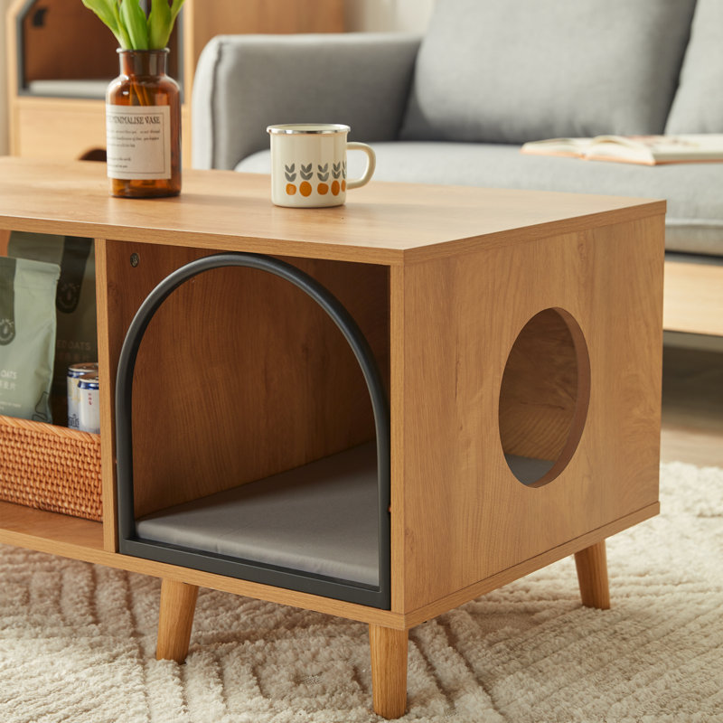 6 Legs Coffee Table With Cat Resting Place, Brown