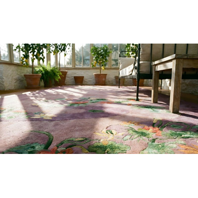 Tapis de couloir mauve antique en laine Art Deco