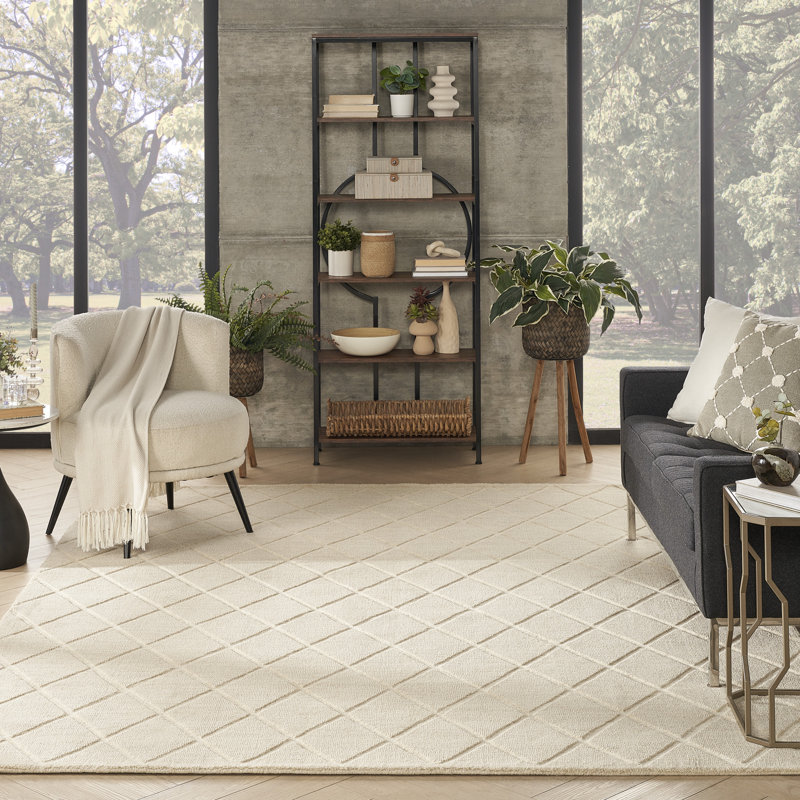Waneda Ivory Modern Wool Indoor Rug, Rectangle 7'9" x 9'9"