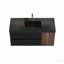 Meuble-lavabo 48 po en noyer avec lavabo en quartz noir mat et tiroirs noirs et une porte, meuble-lavabo mural flottant pour salle de bain moderne, lavabo noir mat, pré-assemblé-130076499