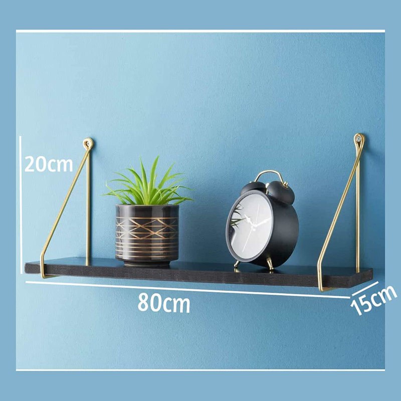 Addre Floating Shelf, Black/Gold, 20cm H x 80cm W x 15cm D
