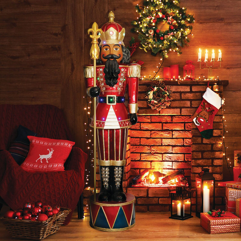 6-Foot Red and Gold LED Nutcracker Greeter Statue