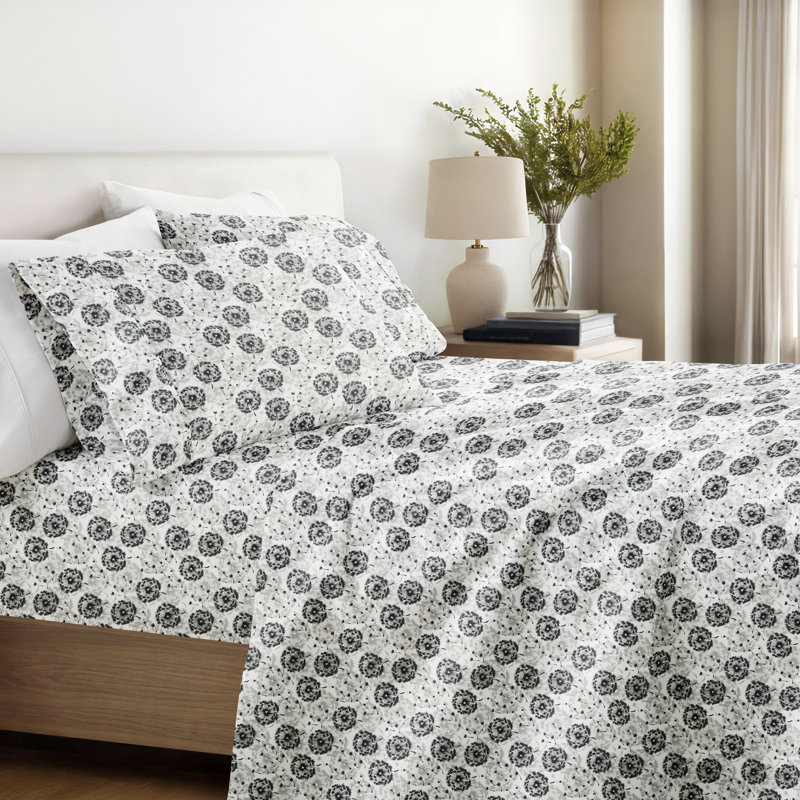 Becky Cameron Make a Wish Floral Pattern Microfiber Sheet Set, Cal.King Sheet Set + Fitted Sheet + 2 Pillowcases