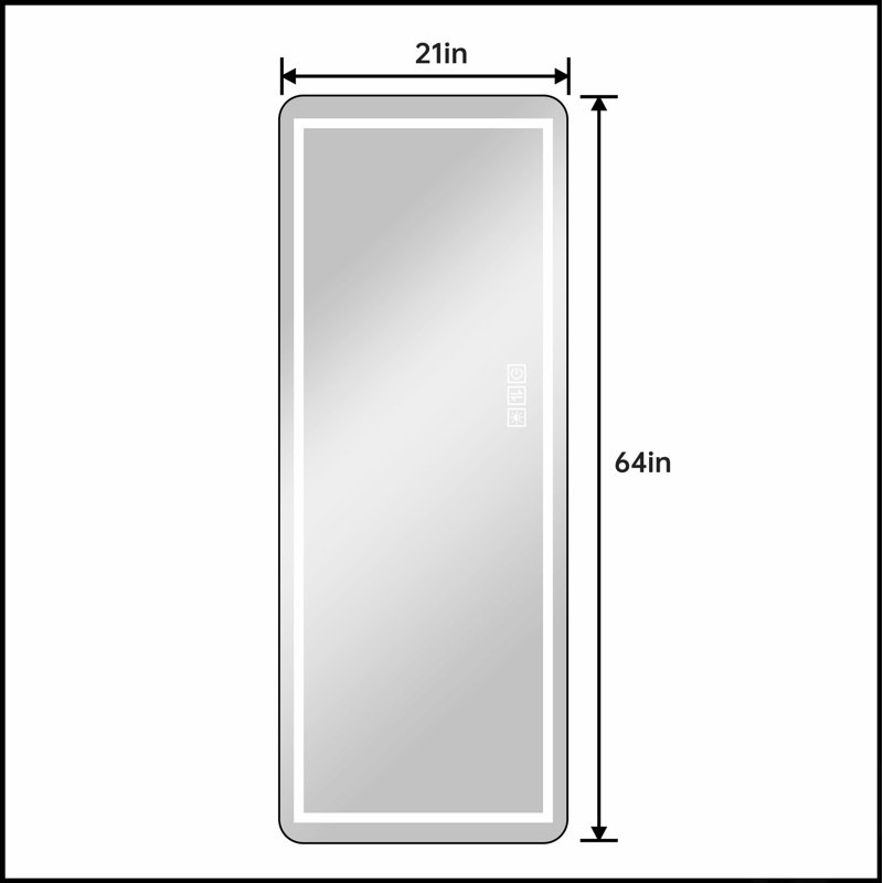64X21 Inch Full-Length LED Lighted Vertical Mirror, Adjustable Bracket, Dimmable, Aluminum Frame, Black