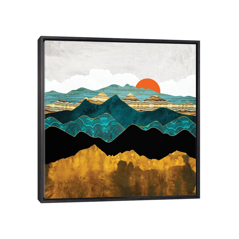 Turquoise Vista - imprimé, H 26 po x l 26 po x P 1,5 po, Cadre flottant noir patiné