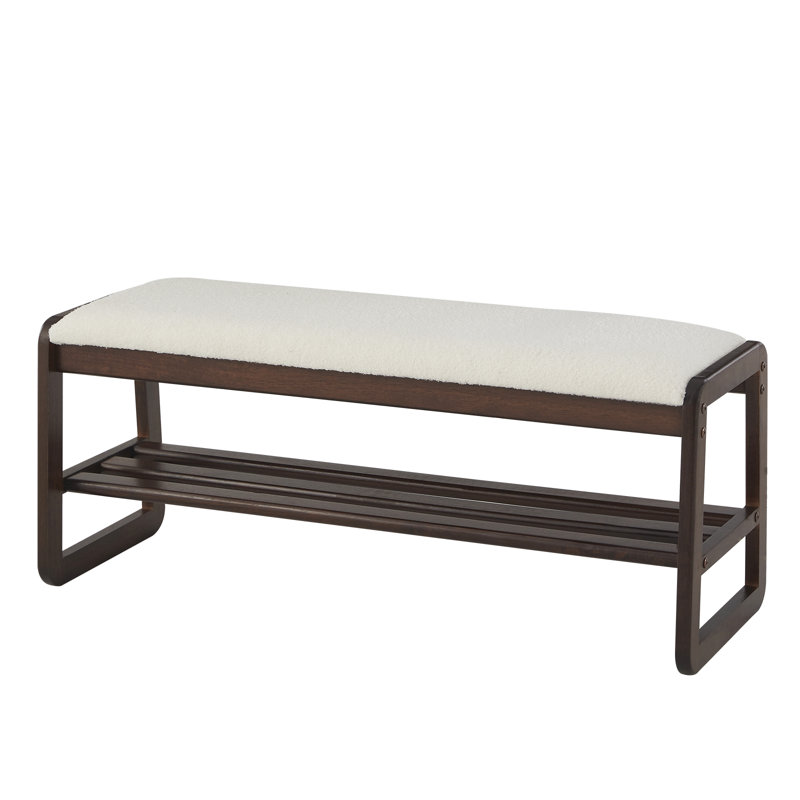 Banc de rangement pour chaussures en bois massif, banc d'entrée en molleton avec rangement pour chaussures, blanc crème