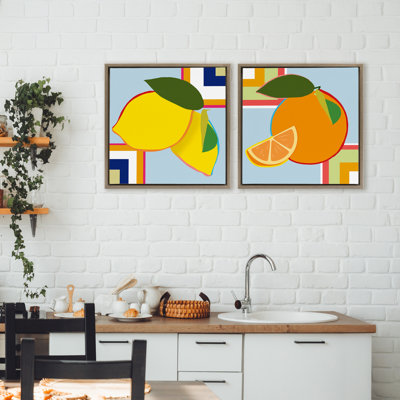 Geometric Citrus Fruit 2pc Floating Frame Set, design by Daniela Santiago