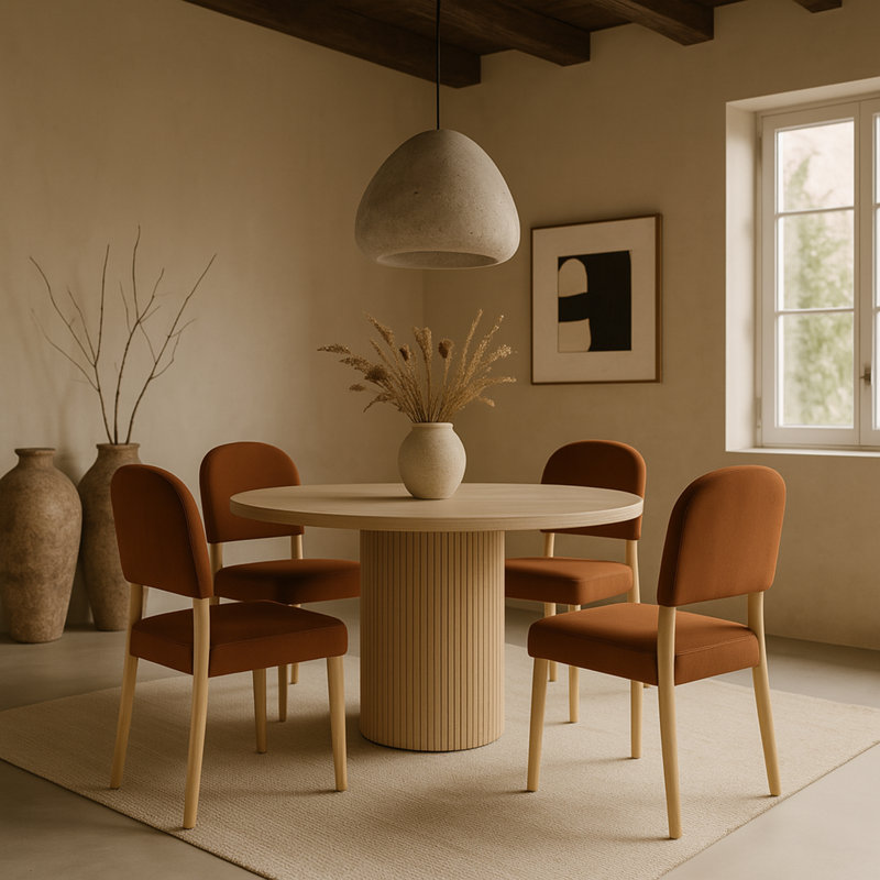 Chaise rembourrée Varinelle, Velours cognac, Naturel