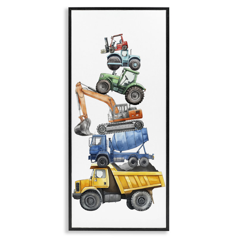 Keep Moving Construction Stack Framed Giclee, design by Christine Simpson Art, 24" H x 10" W, Midnight Black Framed Giclee