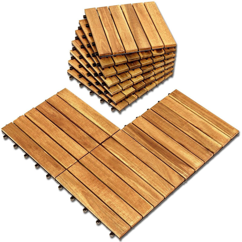 Carreau de terrasse emboîtable en bois brun de L 12 po x l 12 po - paquet de 6, 6