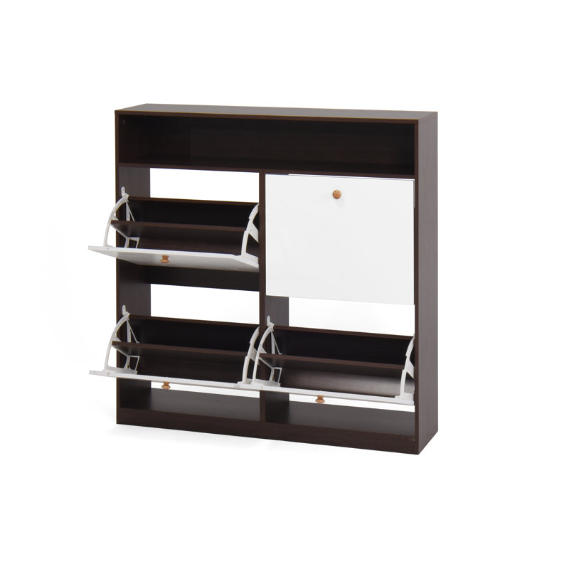 Armoire à chaussures avec 4 tiroirs rabattables, Noyer