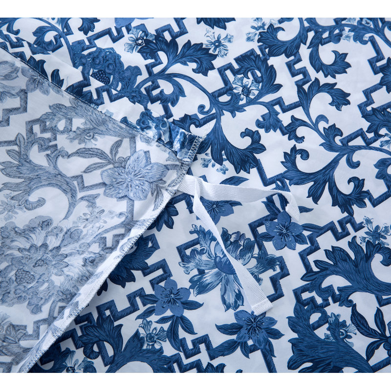 Egyptian-Quality Cotton Sateen Floral Duvet Cover, Super King Duvet Cover + 2 King Shams