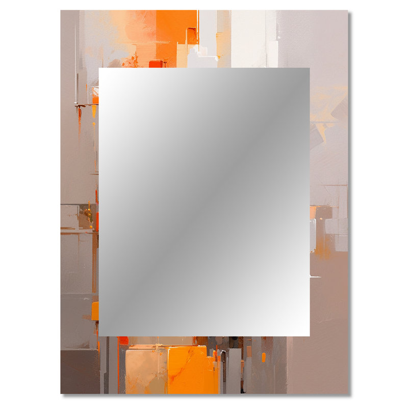 Orange Brown Shattered Realities - Cubism Mirror, Orange Decorative Wall Mirror, Printed Metal Art, 40" x 30"