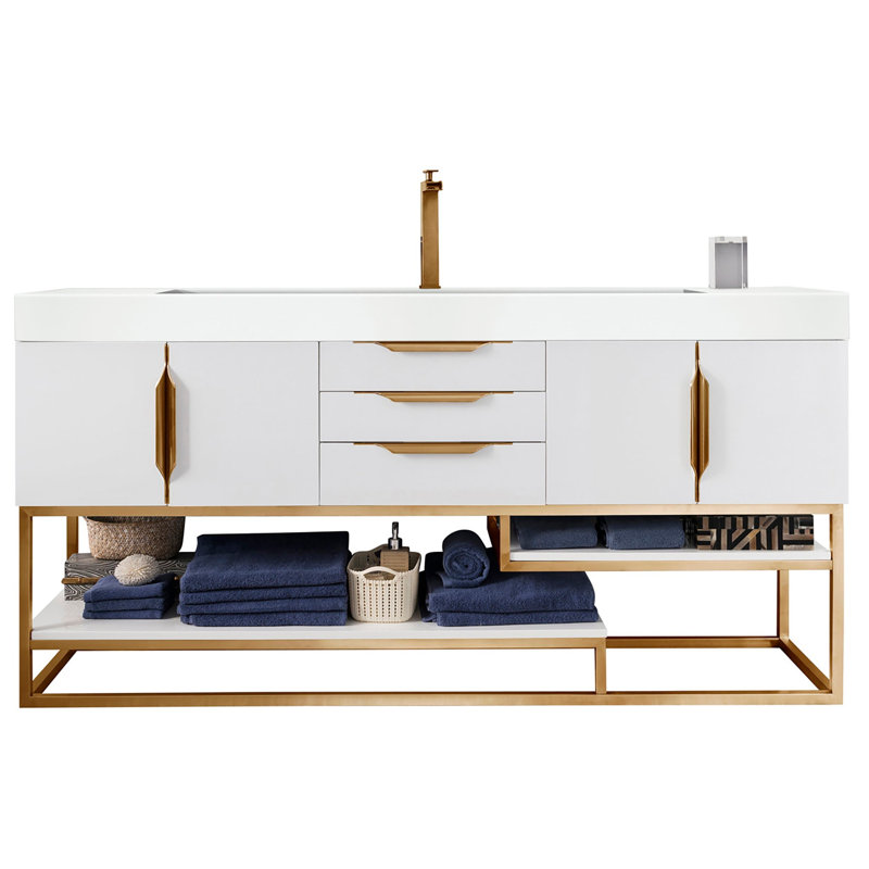 Columbia 72'' W Single Vanity, Dusk Gray, Glossy White, Radiant Gold