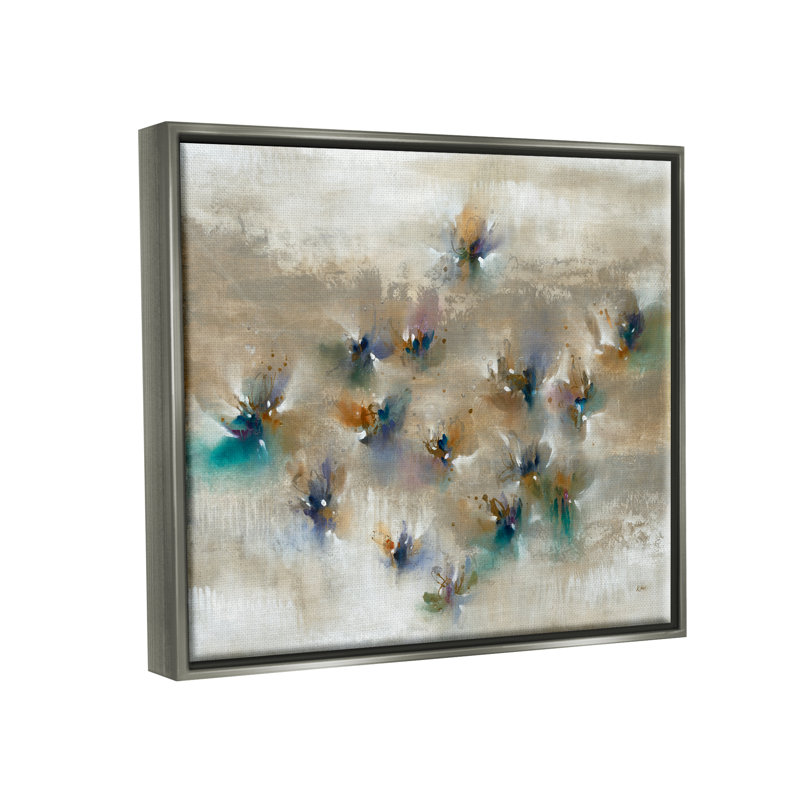 «Earthy Abstract Floral Petals Boho Paint Drip» par K. Nari - on, H 25 po x l 31 po x P 1,7 po, Cadre flottant gris lustré