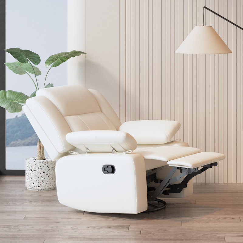 34" Wide Manual Upholstered Swivel Rocker Recliner with Adjustable Armrests, Beige