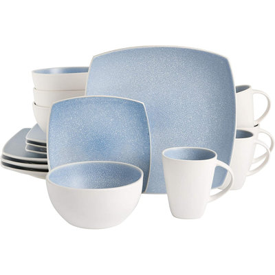 Gibson Elite Soho Lounge 16 Piece Stoneware Dinnerware Set, Matte Blue & White -  131155.16R