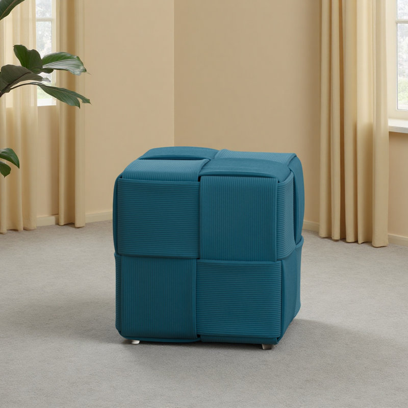 Ottoman Foot Rest Soft And Comfortable Ottoman Square Corduroy Woven Design Sofa Stool, Blue