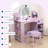 Kids Vanity with Lighted Mirror & Stool, Little Girls Vanity with Adjustable LED Light, Bookshelf, Storage Drawer & Shelves for Girls 3-9, Purple-1439151793
