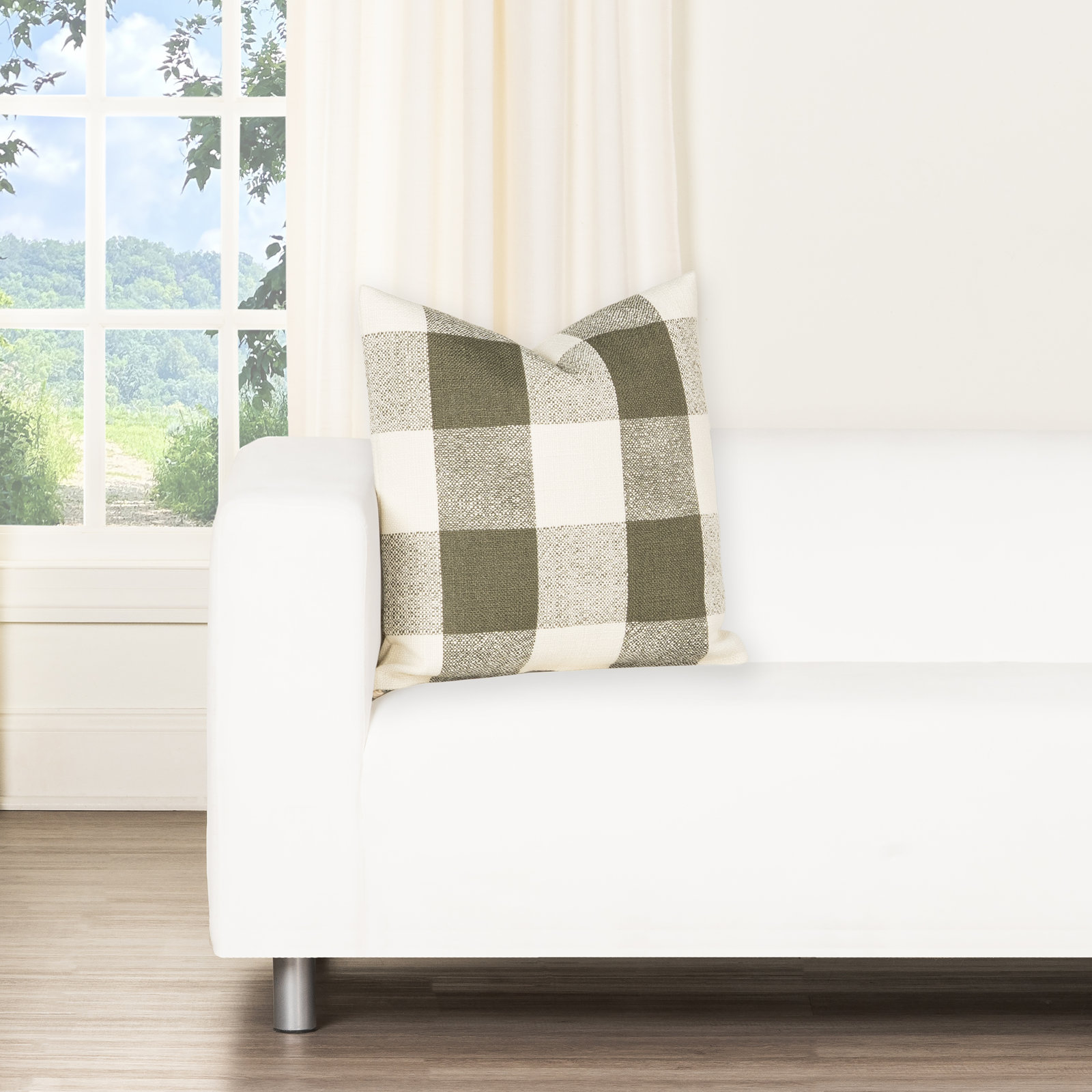 Throw Pillow, Green Checkered, Feather, Square 20"