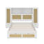 Lit simple en bois avec deux casiers de rangement, un tiroir et une tablette de rangement sur la tête de lit-109049284