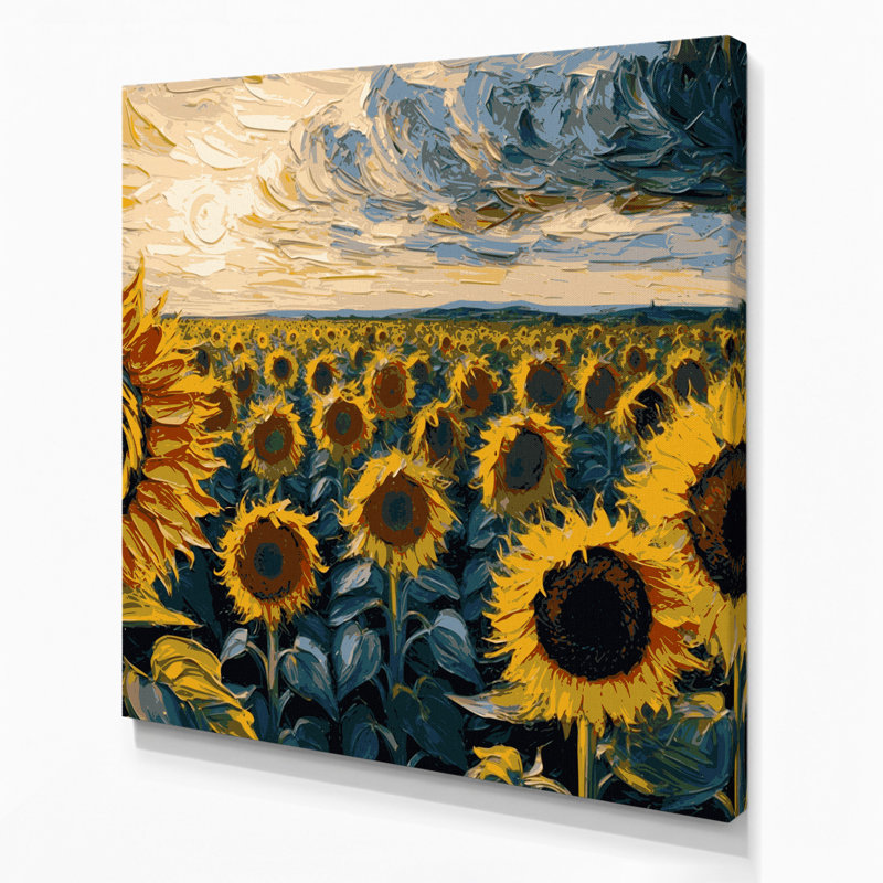 «Farm Sunflowers», art mural sur toile beige, H 12 po x l 12 po