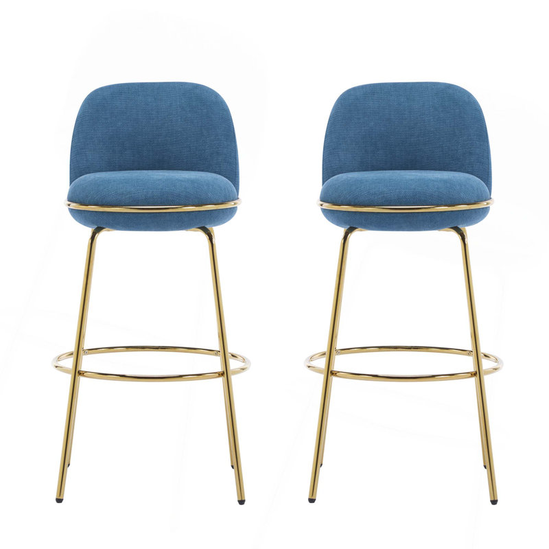 Tabouret de bar rembourré en métal doré avec revêtement bleu (ensemble de 2)