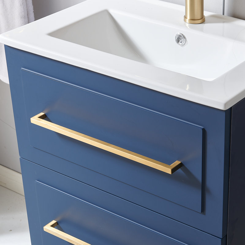 Ensemble de meuble-lavabo simple autoportant 2 tiroirs 24 po avec plateau en céramique