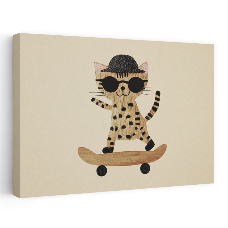 «Cool Cat Skater Playful Retro Cat», impression murale, H 40 po x l 60 po