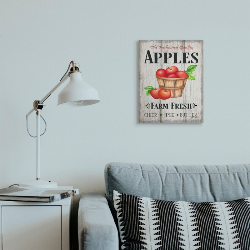 «Rustic Farm Fresh Apple Sign Aged Charm» par Sheri Hart - impression d'art graphique, Toile tendue