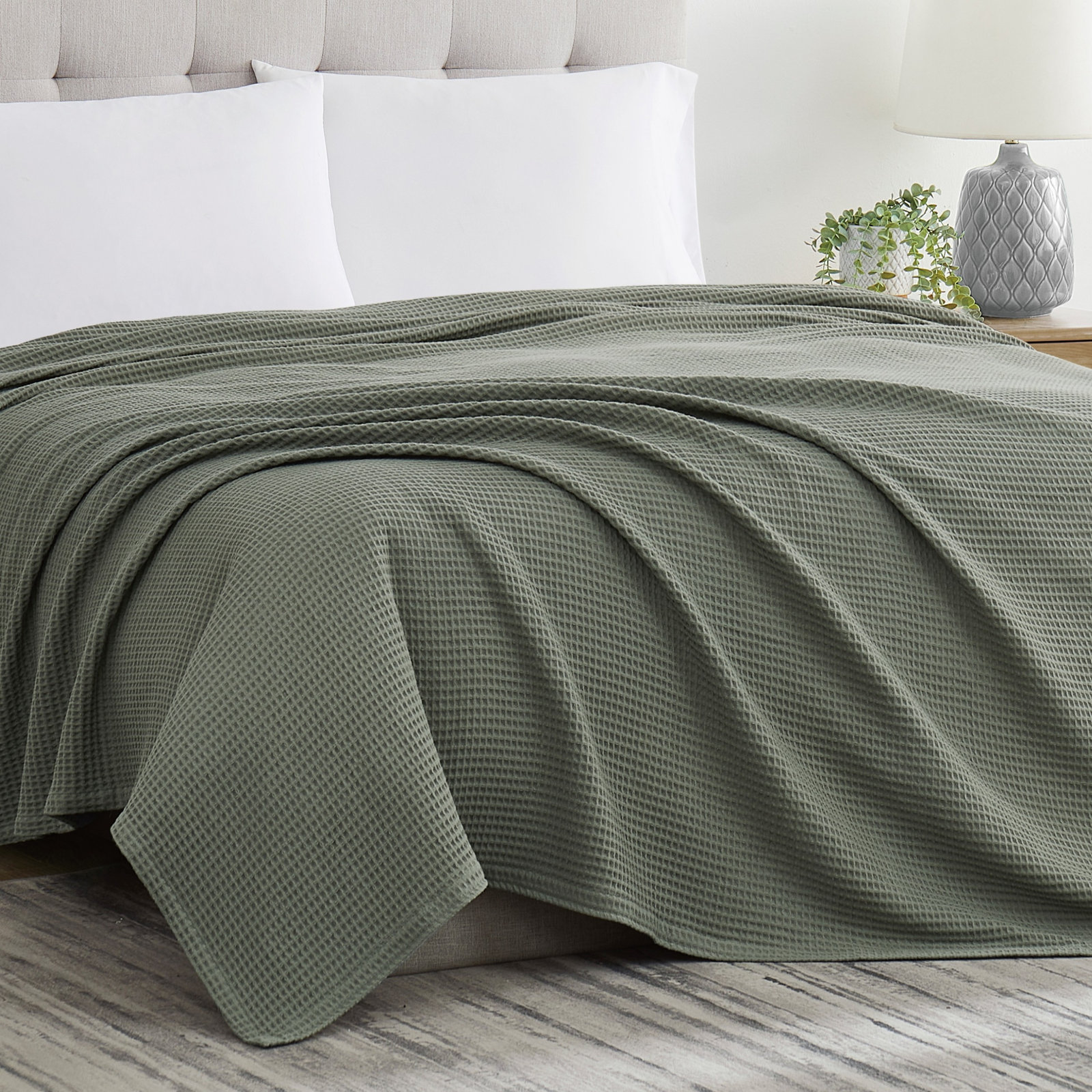 Cotton Throw Blanket, Twin, Green