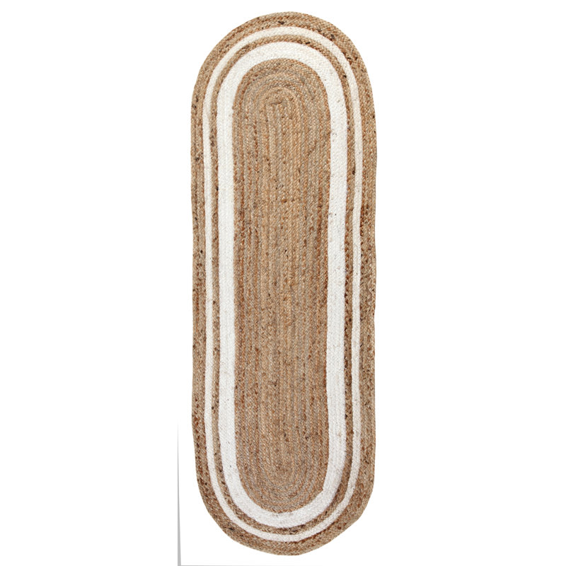 Foster Striped Jute / Sisal Hand Woven Area Rug, Oval 60 x 180cm