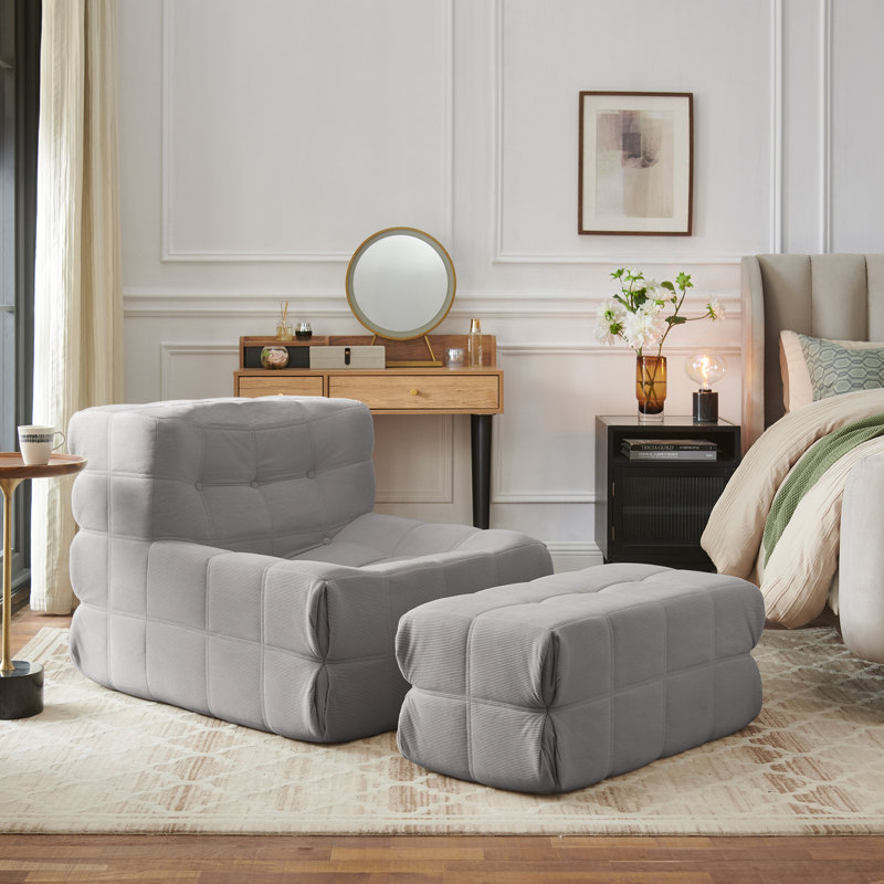 Canapé rembourré en mousse à mémoire de forme avec repose-pieds, Polyester gris