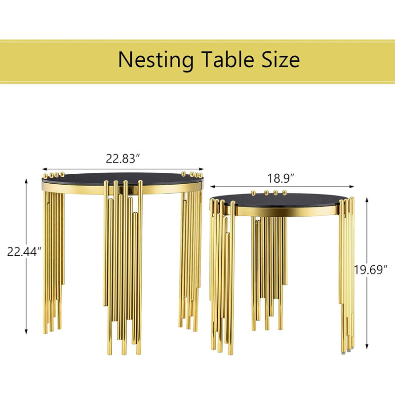 Yiting Glass Top Nesting Tables, Black, Gold