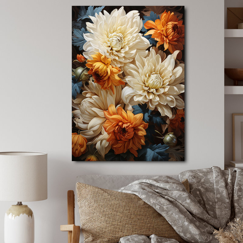 Yilin Chrysanthemums Autumn Gold Showcases - Chrysanthemums Wall Art Decor, H 32 po x l 24 po x P 1 po, Toile tendue