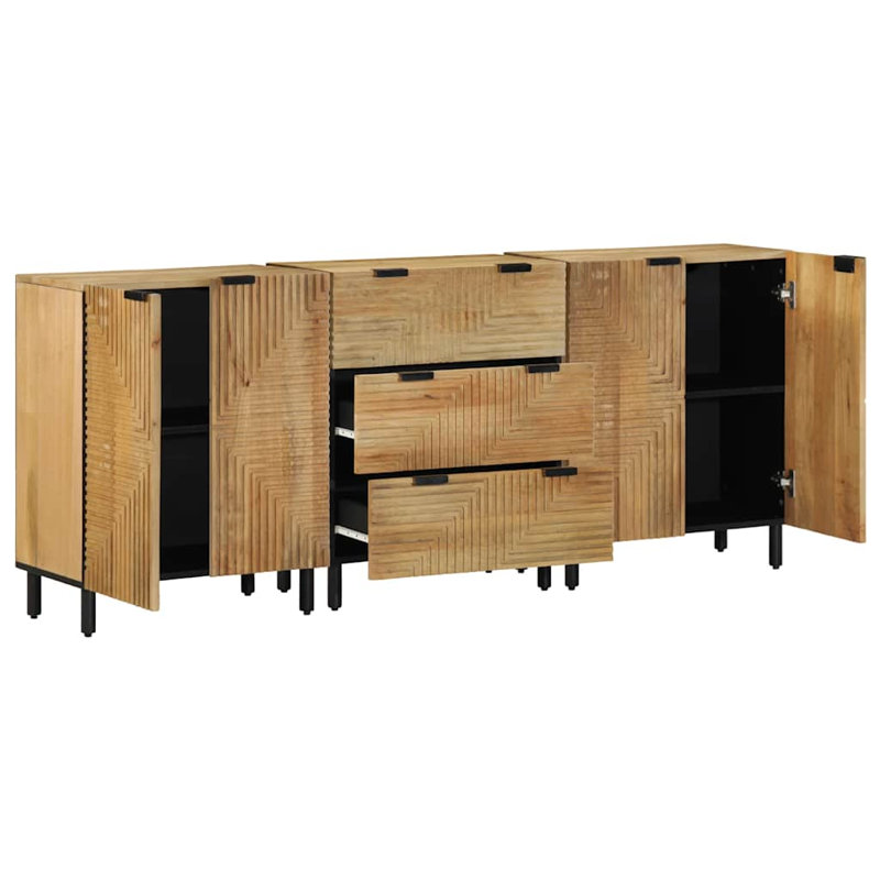 Sideboard Set with Drawer with Storage with Door 3 pcs Natural Modern