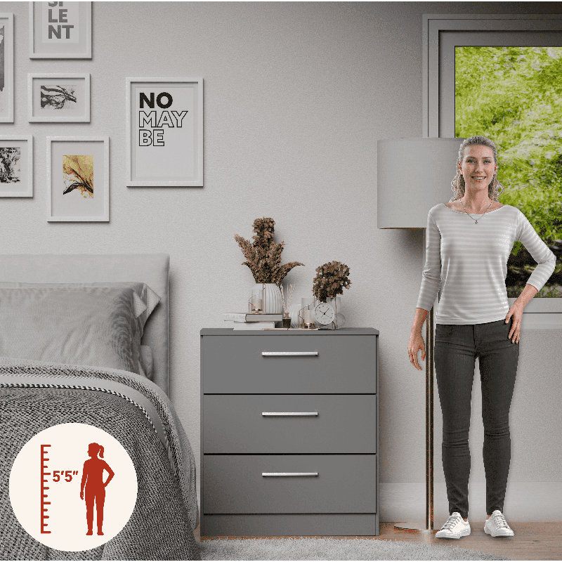 Ensemble de chambre à coucher avec commode, commode et 2 tables de chevet 4 pièces Foster, Gris