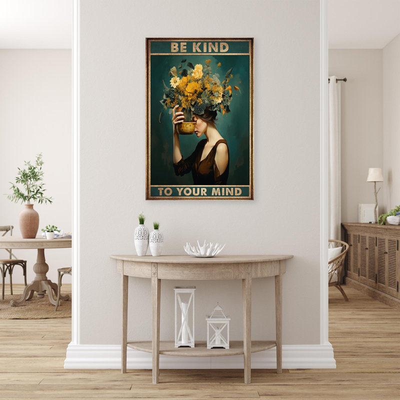 «Flowers Be Kind To Your Mind», reproduction d'art rectangulaire sur toile tendue 1 pièce, H 36 po x l 24 po x P 1,25 po