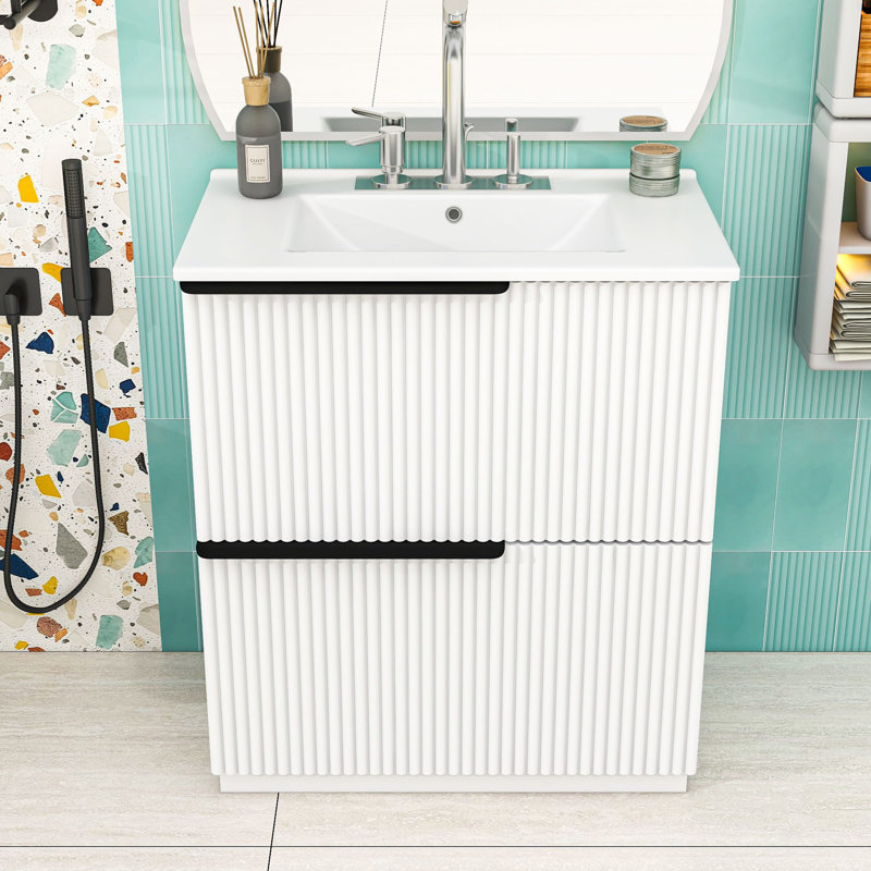 Meuble-lavabo de salle de bain avec lavabo et tiroirs, Blanc