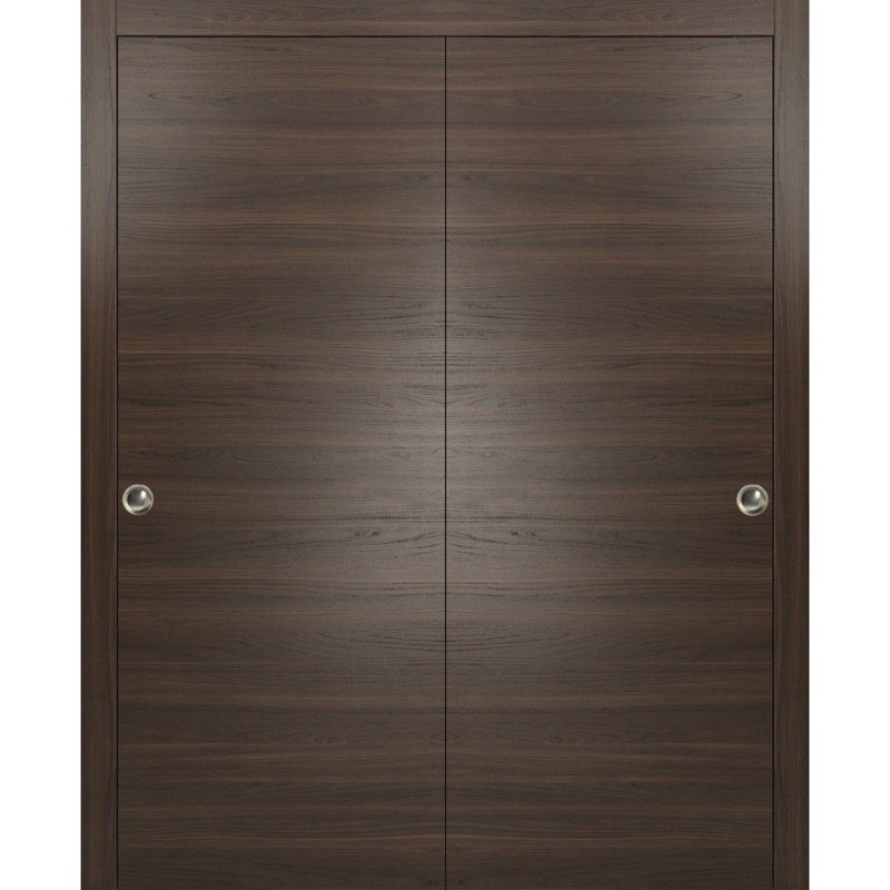 Portes coulissantes de placard Planum 0010 Frêne chocolat, rails de fixation supérieurs robustes, moulures, garnitures, quincaillerie, bois massif, portes de placard de chambre à coucher - 84" x 80" (2 x 42 x 80)