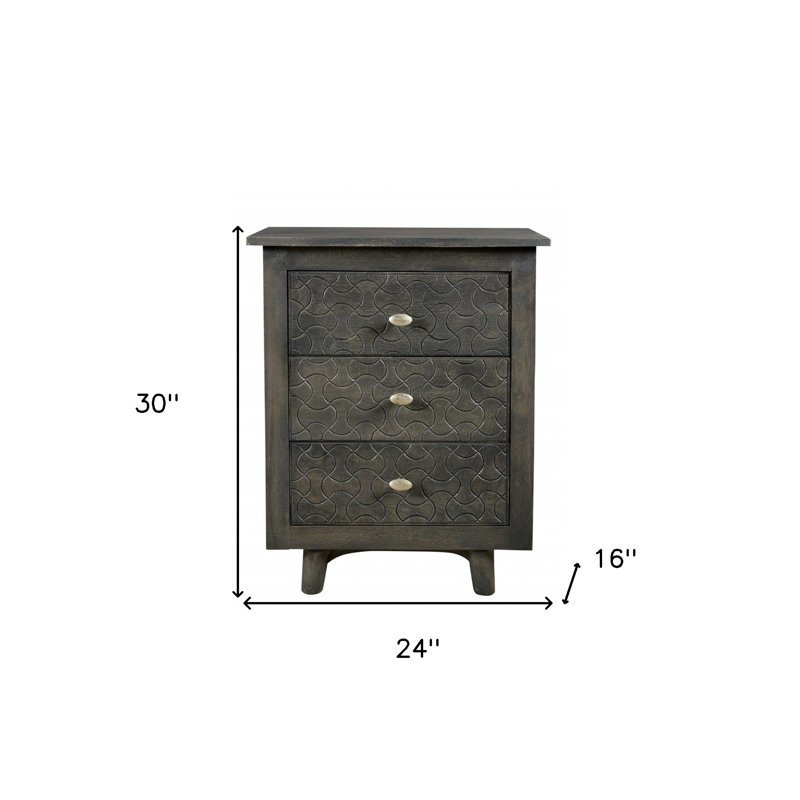 30" Gray Three Drawer Nightstand