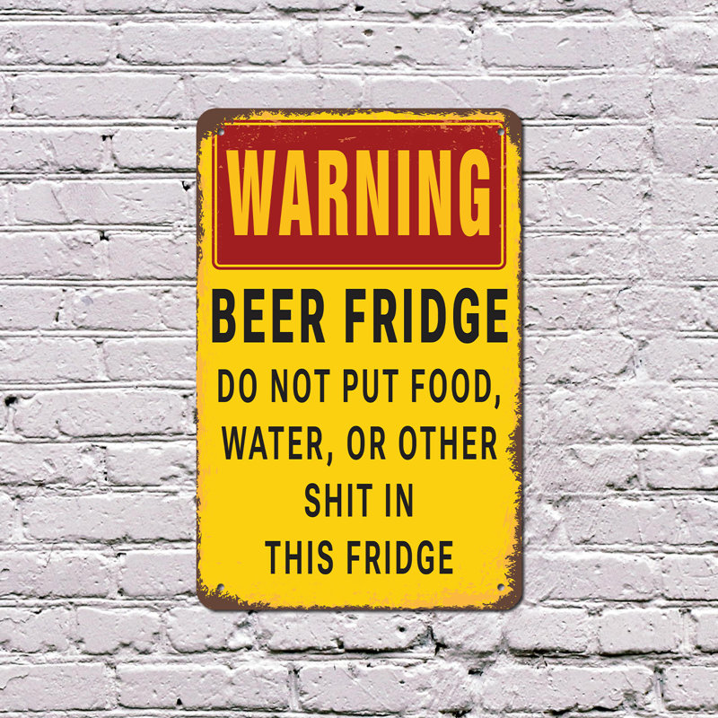 Warning Beer Fridge Do Not Put Other Stuff In It Vintage Style 8 Inch x 12 Inch Plastic Sign Bottles Only Hands Off Perfect for Garages Kitchens Man Caves Fun Gift for Beer Lovers Roommates Friends